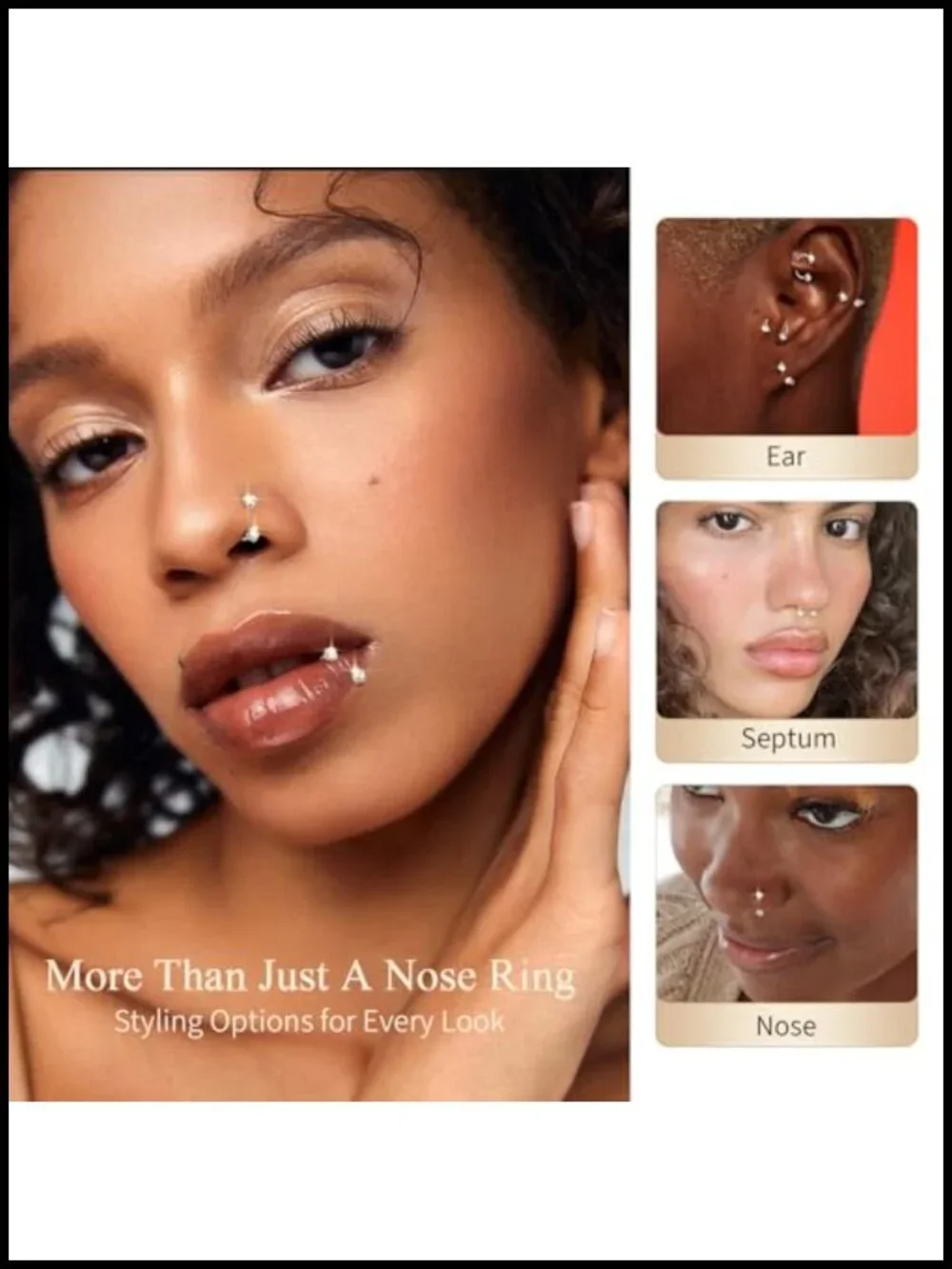 Titanium Horseshoe Nose Ring 20G 18G Double Gem Septum Ring Hypoallergenic Body